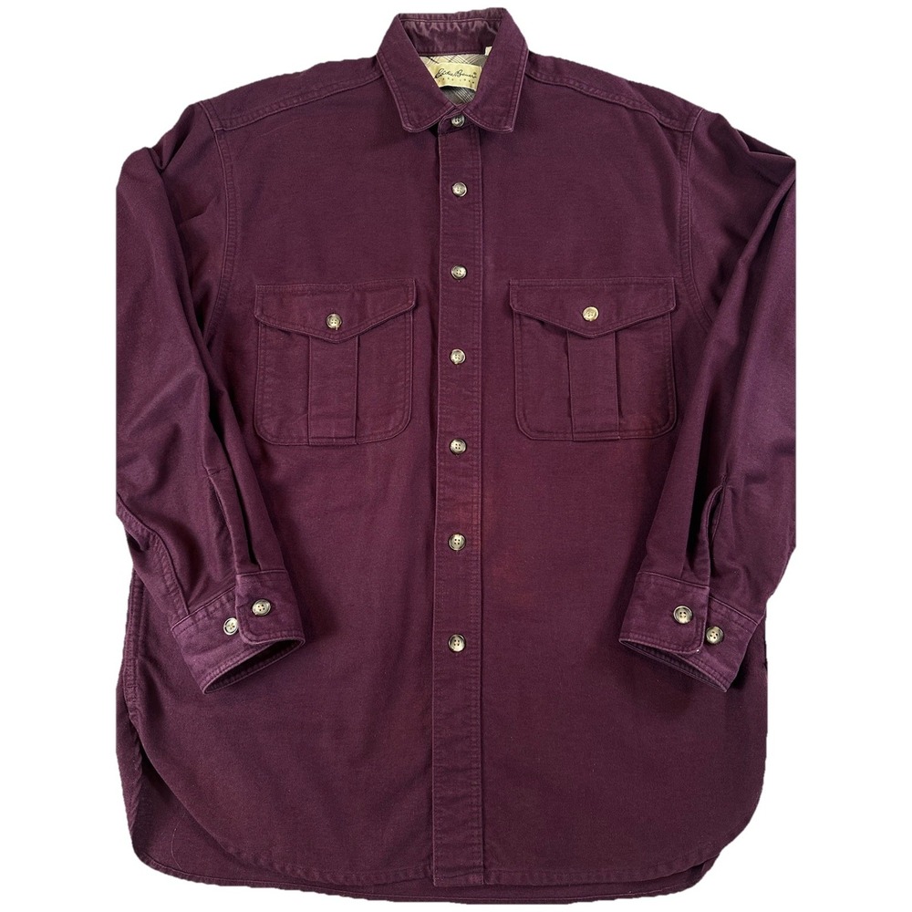 Vtg Eddie Bauer Button Shirt Mens M Maroon Heavy Chamois‎ Flannel Overshirt 90s